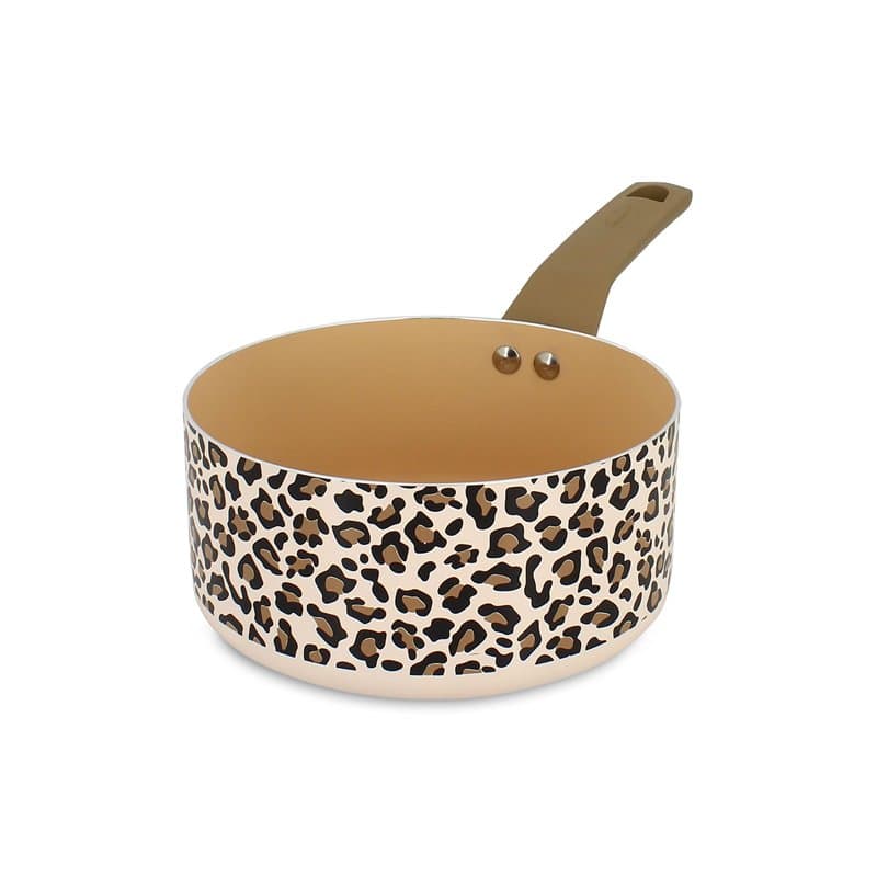 MENASTYL - Casserole Léopard 18cm tous feux dont induction - Revêtement antiadhésif - Aluminium recyclé - Poignée effet bois erg