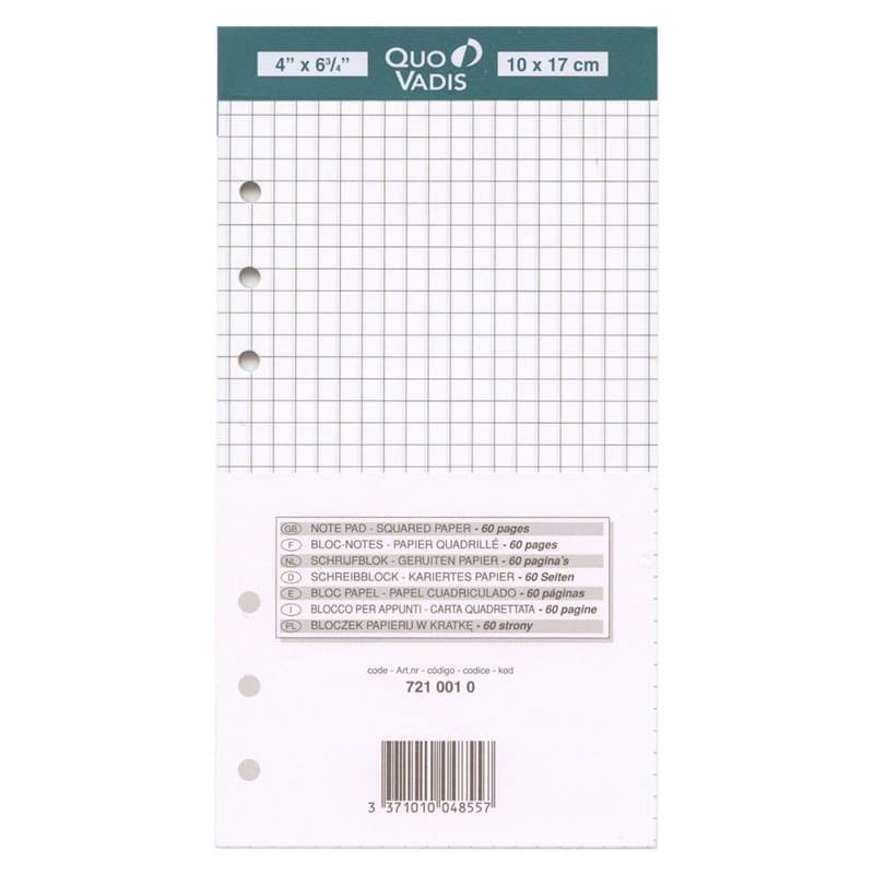 Quo Vadis - Accessoires de TIMER - Recharge BLOC-NOTES pour TIMER 17 - Papier Blanc Clairefontaine - Format 10x17cm