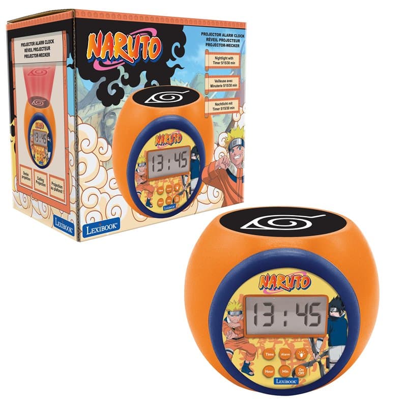 Lexibook, Naruto, Réveil-projecteur avec Fonction Alarme et répétition Snooze, veilleuse avec minuterie, écran LCD, à Piles, Ora