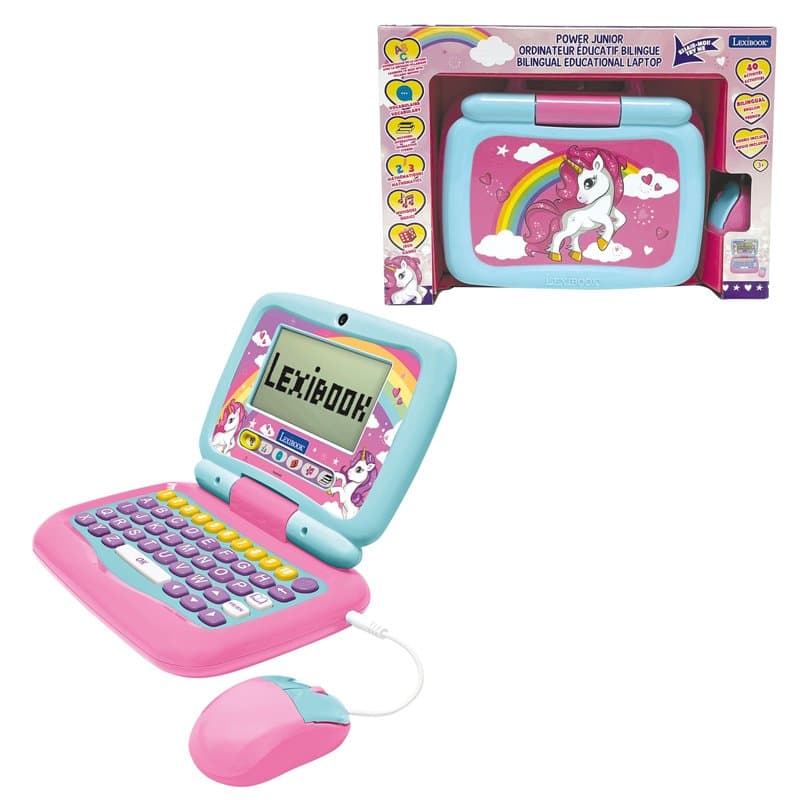Lexibook, Licorne, Ordinateur Portable éducatif bilingue FRANÇAIS/Anglais avec 40 activités Dont Une Nouvelle façon d'apprendre