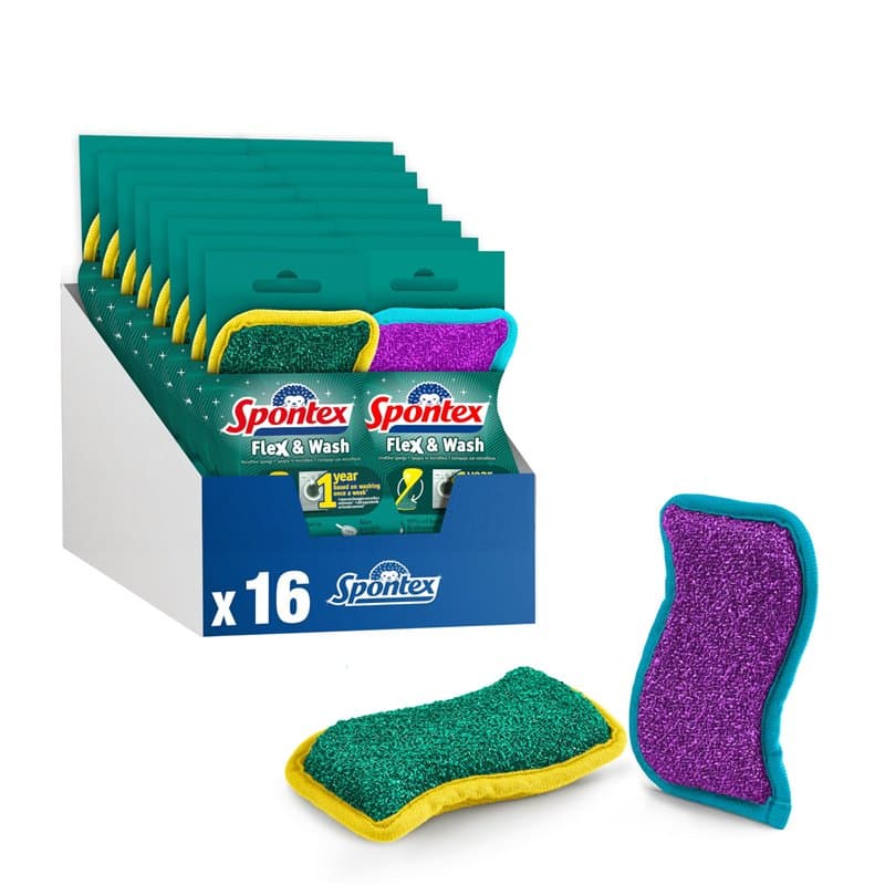 Spontex Flex & Wash éponges lavables en Machine et Lave-Vaisselle/éponges en Microfibre pour Une Double Utilisation : Vaisselle