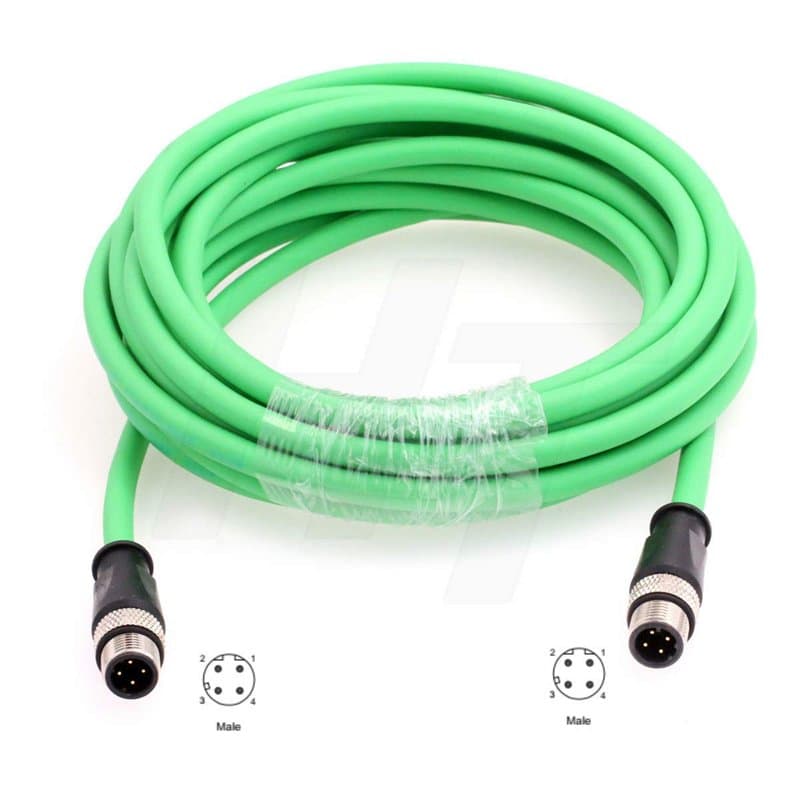 HangTon Encodeur Ethernet capteur caméra M12 4 broches D codé mâle vers M12 4 broches D mâle codage mâle pour Baumer Network Pro