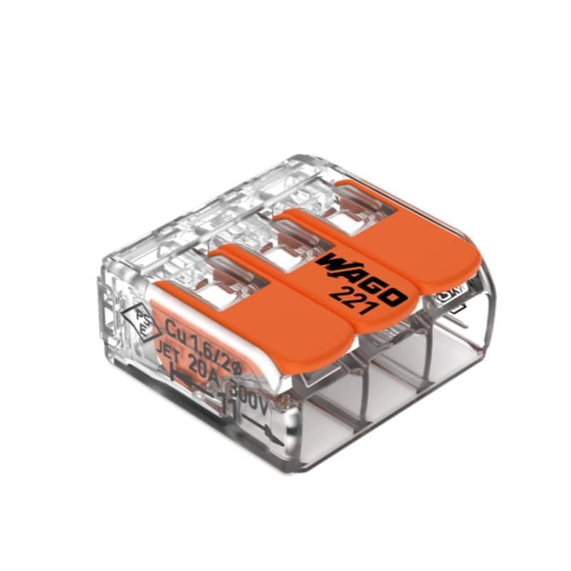 Wago, Borne à Levier S221, Sachet de 5, 3 Entrées, Connexion Électrique Rapide et Fiable, Compatible Fils Rigides, Semi-Rigides,