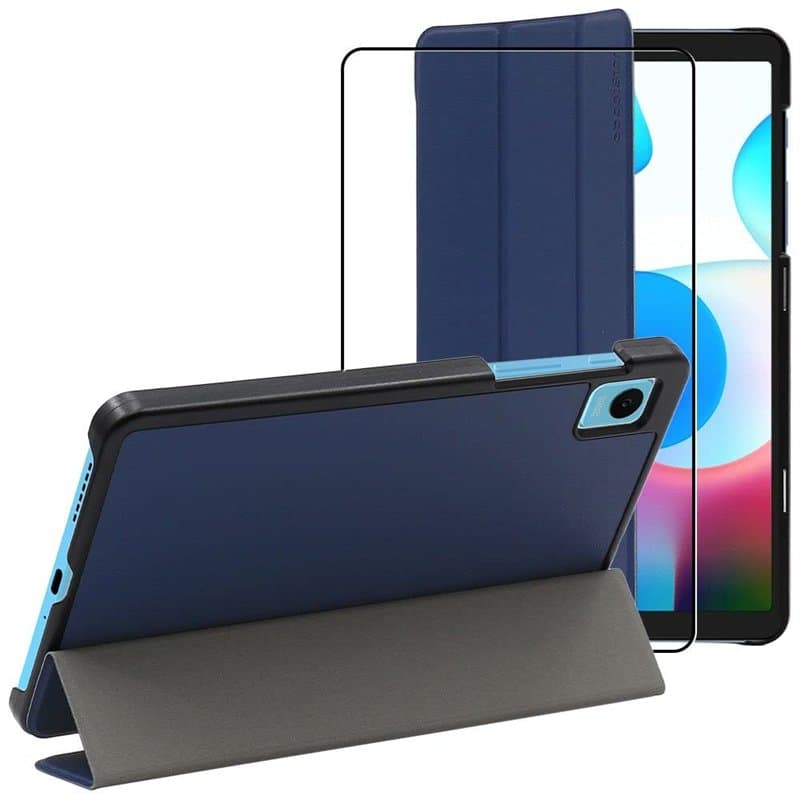 ebestStar - Coque pour Realme Pad Mini 8.7 (2022), Etui Slim Cover, Housse PU Cuir Rabat Magnétique, Bleu Foncé + Verre Trempé