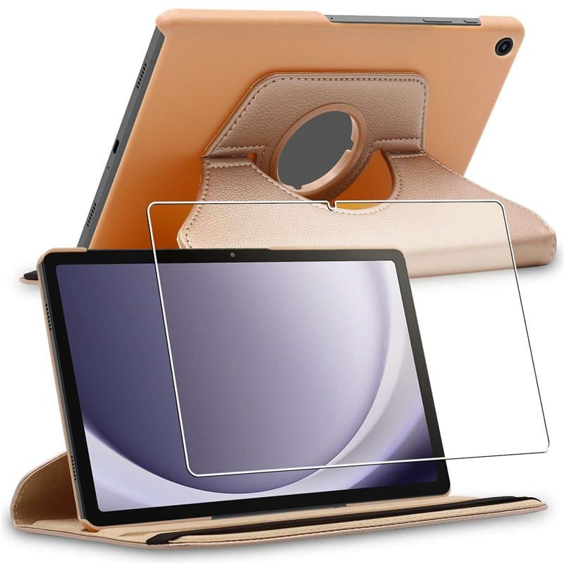 ebestStar - Coque pour Samsung Galaxy Tab A9+ (2023) SM-X210, Etui Rotatif 360, Housse Protection PU Cuir, Or/Doré + Verre Tremp