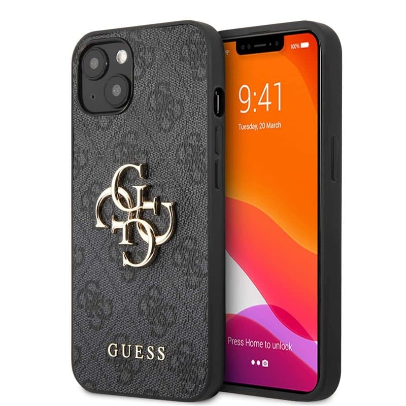 Guess GUHCP13M4GMGGR Coque pour iPhone 13 6,1" Gris 4G Logo Big Metal