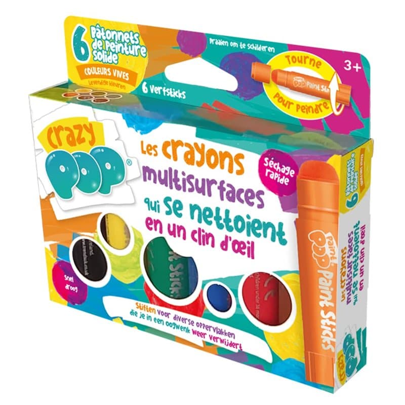 CRAZY POP - Crayons Multisurfaces - Parfaits pour Colorier, Décorer et Personnaliser - Séchage rapide - Ne tachent pas - Prise e