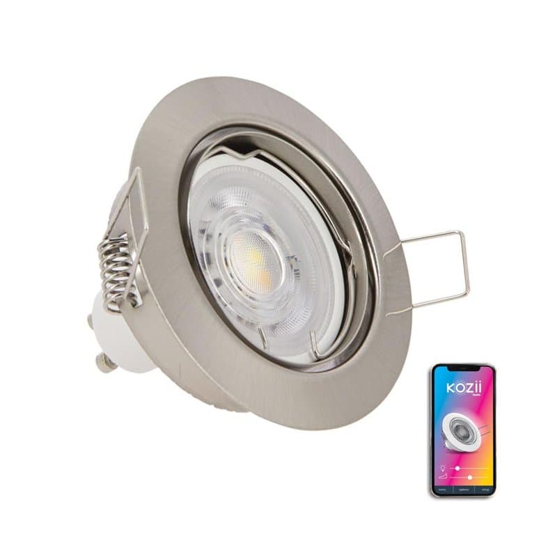 KOZII, Ampoule LED Connectée GU10 Spot Encastrable 5W, Aluminium Brossé, Éclairage Blancs + Couleurs, Orientable, Idéale pour In
