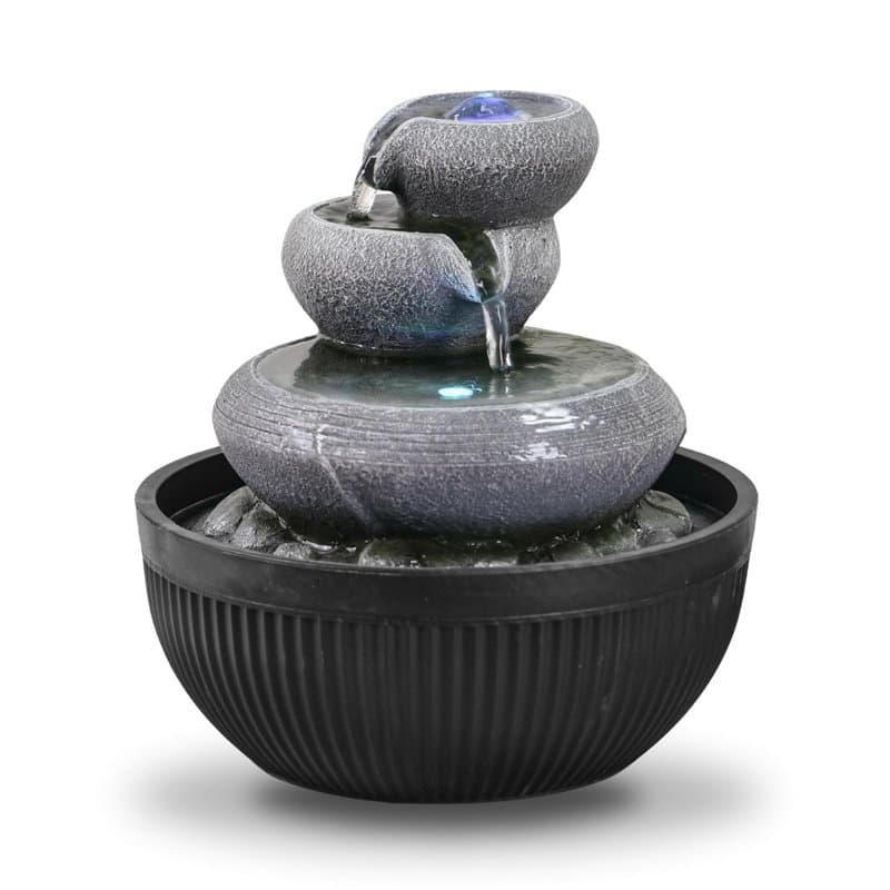 Fontaine d’Intérieur Cascade 3 Niveaux Jarre Effet Pierre Naturelle Lumière LED Coloré, Déco d’intérieur Zen et Élégant, Fontain