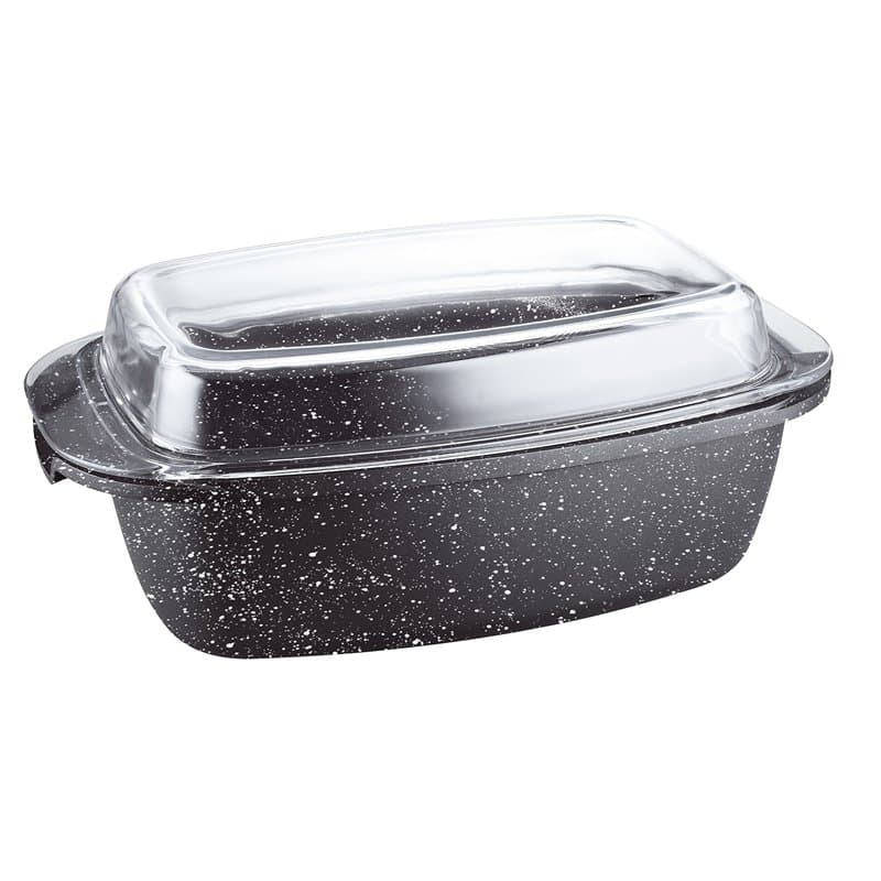 Kamberg - Cocotte / Rotissoire / Braisière 40 x 22,5 x 16 cm - Fonte d'Aluminium - Revêtement Type Pierre - Couvercle en Verre -