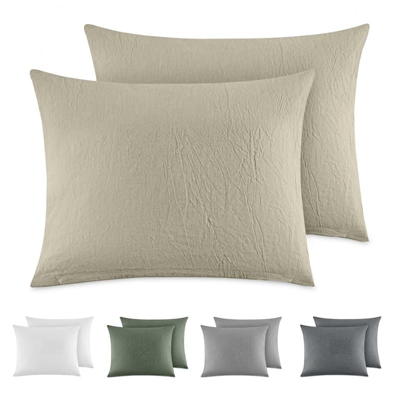 Dreamzie Taie Oreiller 40x60 Coton (Lot De 2) Taies d'Oreillers 100% Coton Lavé Aspect Lin, Housse de Coussin avec Fermeture Ecl