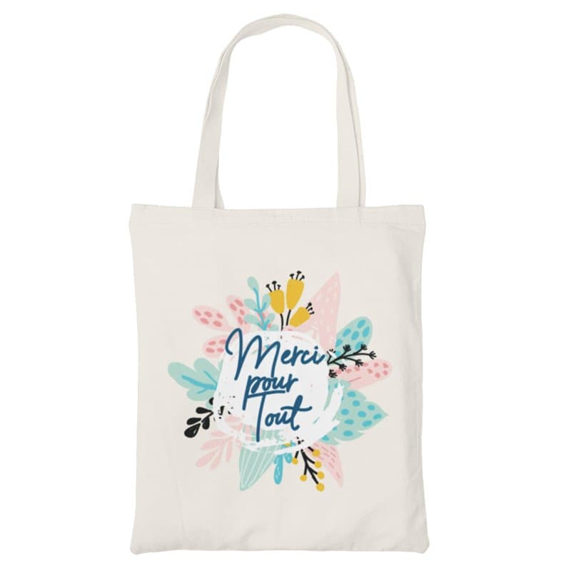 Zinello Design - Tote Bag en Coton Réutilisable avec Message 'Merci pour tout' – Sac Cabas Écologique Idéal pour Courses, Cadeau