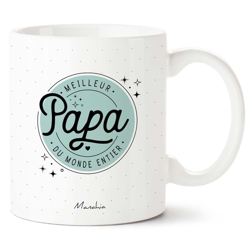 Manahia Mug Cadeau Papa Tasse Personnalisée - Meilleur Papa du monde entier - Avec Boite Kraft - 330 mL, Céramique - Imprimé en