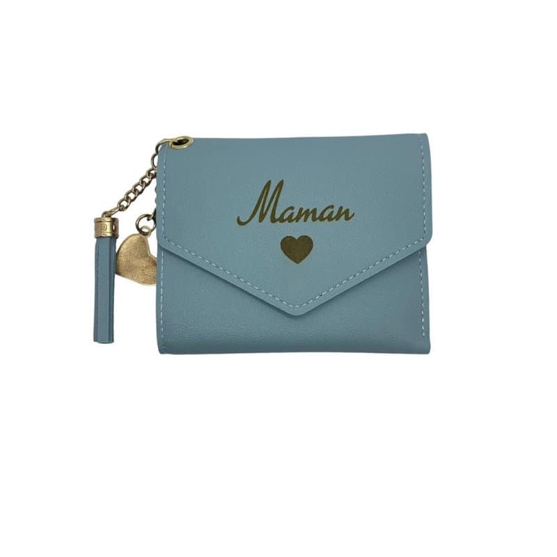 Porte-Monnaie et Porte-Carte Maman en Similicuir, zvec breloque ceour et Pompon, Cadeau pour fête des mères, Anniversaire, Noël