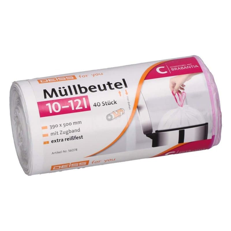 DEISS Lot de 40 sacs poubelle pour Touch Bin de Brabantia, taille C, 10 à 12 l