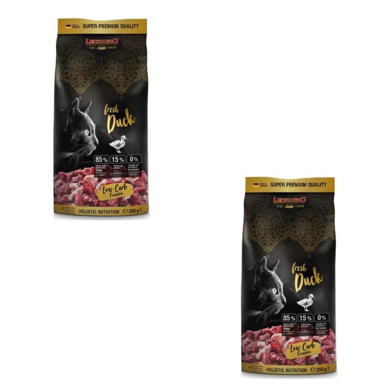 Leonardo Fresh Duck & Poultry | Pack Double | 2 x 250 g | Aliment Sec avec 85% de Viande fraîche pour Chats | Alimentation compl