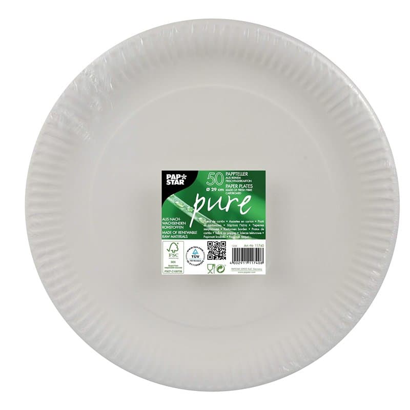 Papstar Assiettes en carton/Assiettes jetables Blanc, Rond (50 pièces) en 100% frischfaserka rton Diamètre 29 cm, certifié FSC,