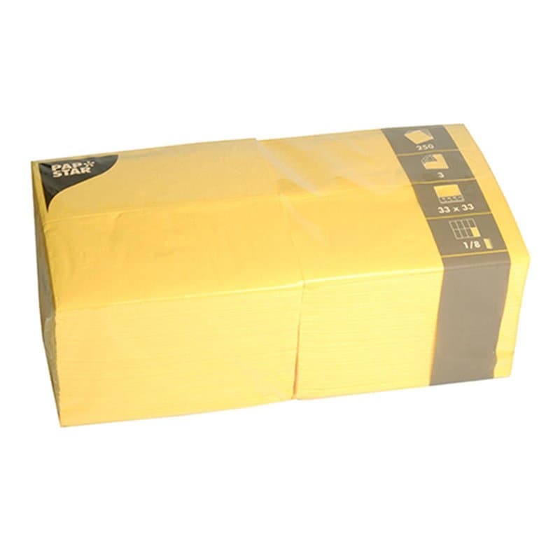 PAPSTAR 84580 Lot de 250 Serviettes en Papier 3 Couches Pliage 1/8 33 x 33 cm Jaune