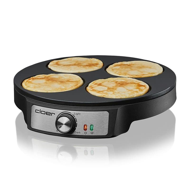 Cloer 6625 Pancake Maker, Mini Pancakes, pour 4 petites pancakes de d'un diamètre de 11 cm, 1200 W, revêtement antiadhésif, comp