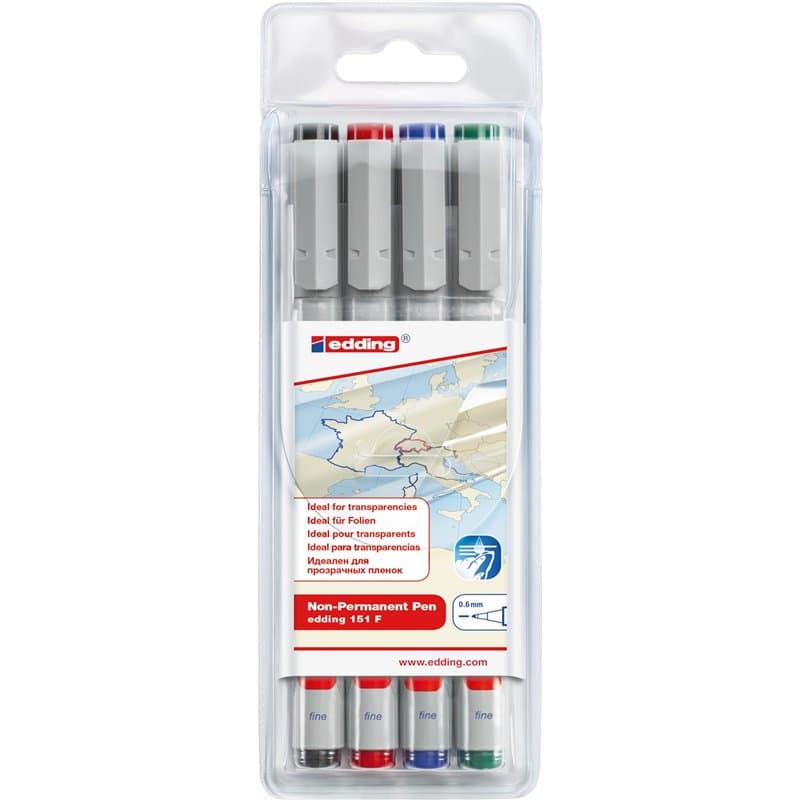edding 151 F stylo non-permanent - noir - 1 stylo - plume ronde,6 mm - stylo pour écrire sur le verre, le plastique, les films e