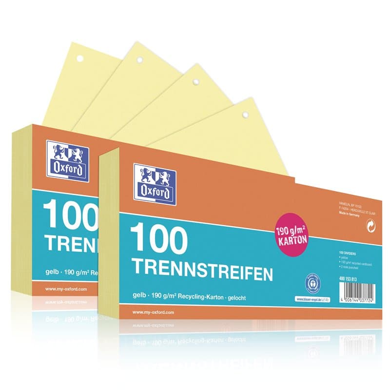 Oxford Lot de 200 intercalaires perforés en carton jaune 190 g/m²