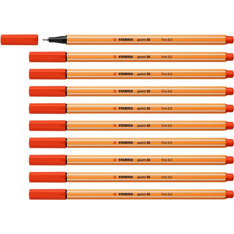 STABILO Stylo feutre pointe fine point 88 - Lot x 10 stylos feutres - Rouge (88/40)