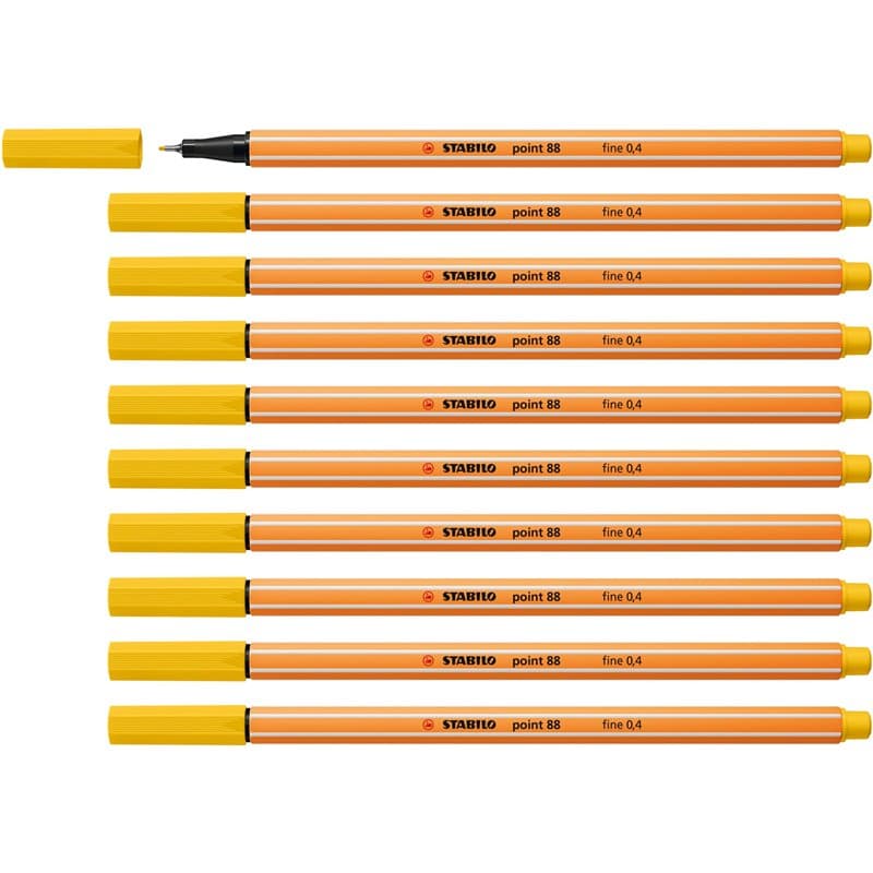 STABILO Stylo feutre pointe fine point 88 - Lot x 10 stylos feutres - Jaune (88/44)