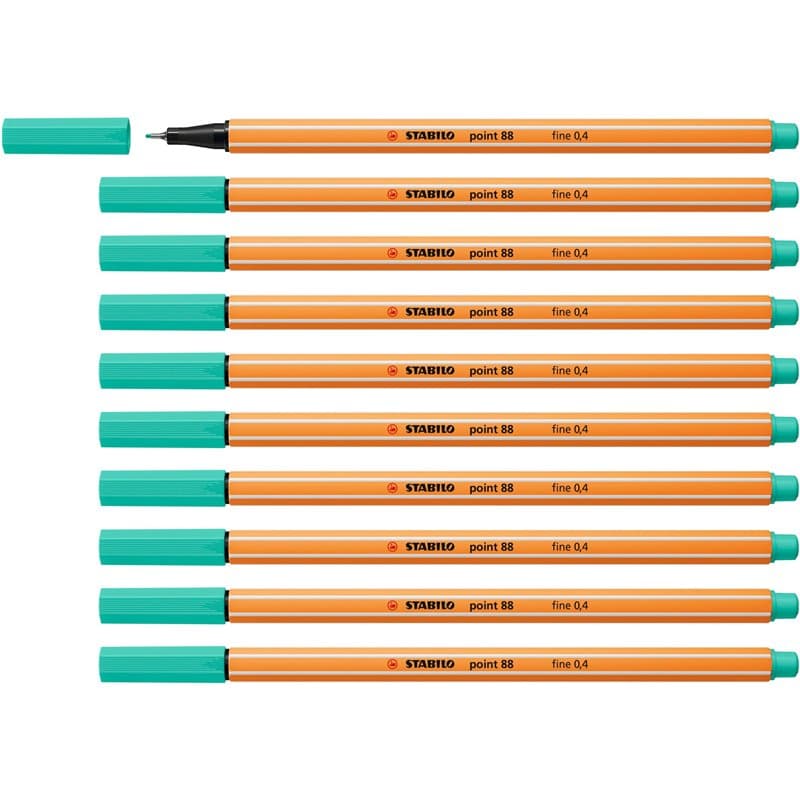 STABILO Stylo feutre pointe fine point 88 - Lot x 10 stylos feutre - Vert De Glace (88/13)