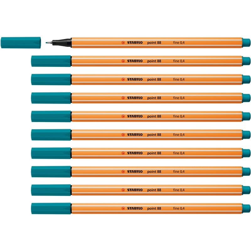 STABILO Stylo feutre pointe fine point 88 - Lot x 10 stylos feutre - Bleu Vert (88/51)