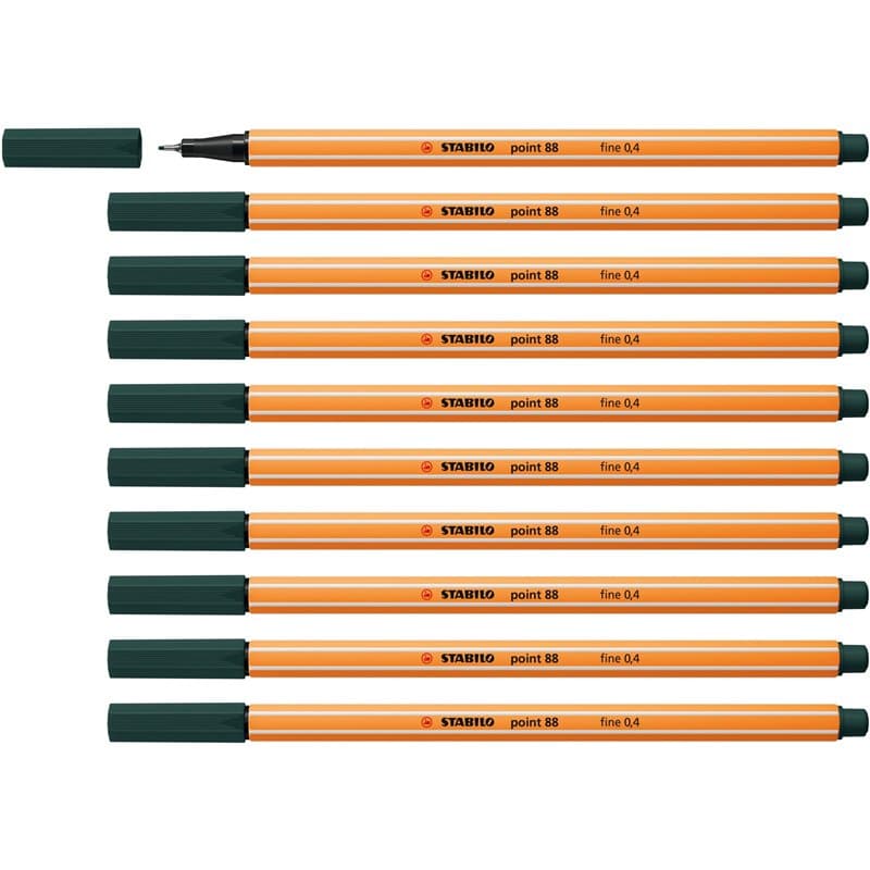 STABILO Stylo feutre pointe fine point 88 - Lot x 10 stylos feutre - Vert Sapin (88/63)