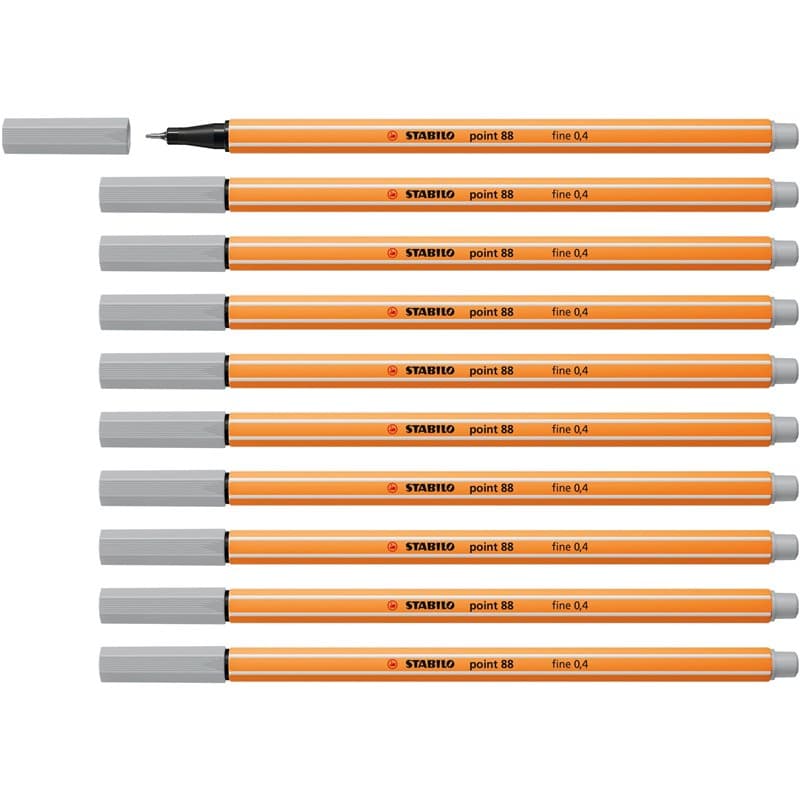 STABILO Stylo feutre pointe fine point 88 - Lot x 10 stylos feutres - Gris clair (88/94)