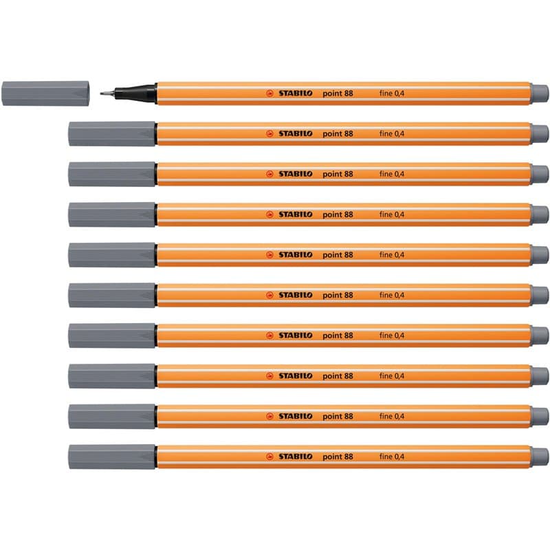 STABILO Stylo feutre pointe fine point 88 - Lot x 10 stylos feutres - Gris foncé (88/96)