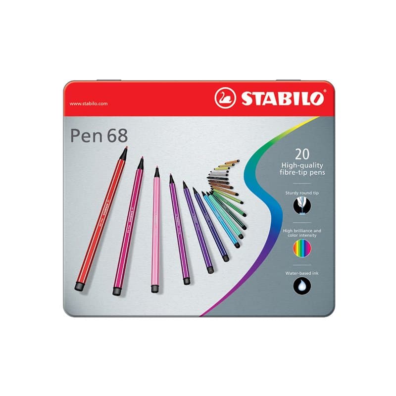 Stabilo® Feutres Pen 68 - Étui en métal, 20 couleurs - Contenu : 20 couleurs