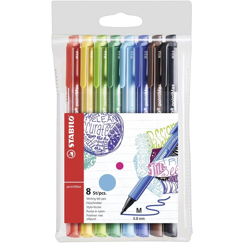 STABILO pointMax - Stylo feutre - Pochette x 8 feutres d'écriture pointe moyenne 0,8 mm - Coloris assortis