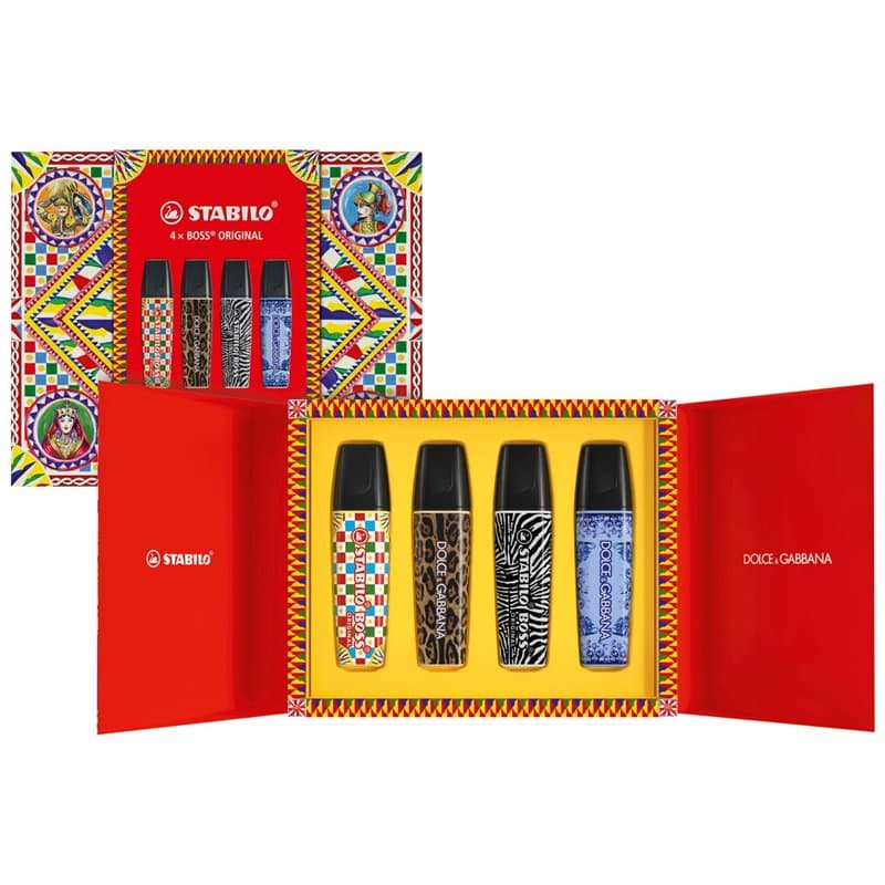 STABILO BOSS ORIGINAL D&G - Surligneur - Coffret x 4 surligneurs - décors exclusifs Dolce&Gabbana- Edition limitée