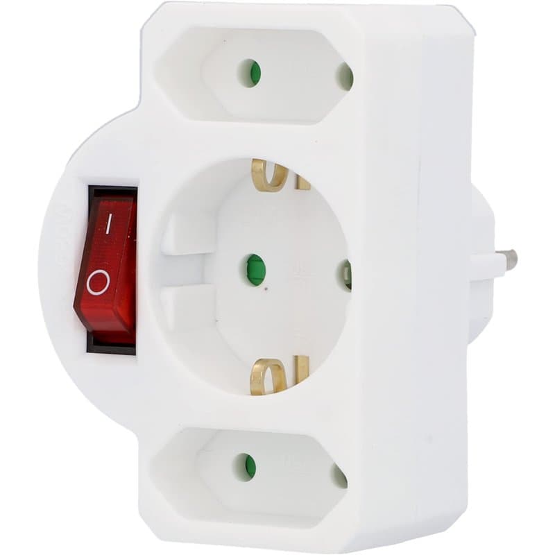 Unitec Fiche intermédiaire avec 1 interrupteur Schuko et 2 interrupteurs Euro, avec interrupteur éclairé, blanc, lâche
