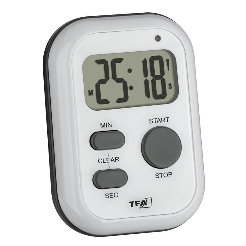 TFA Dostmann Minuteur numérique avec chronomètre 38.2053.02 - Alarme (Forte) / Vibration/lumière Clignotante - Minuteur de Cuisi
