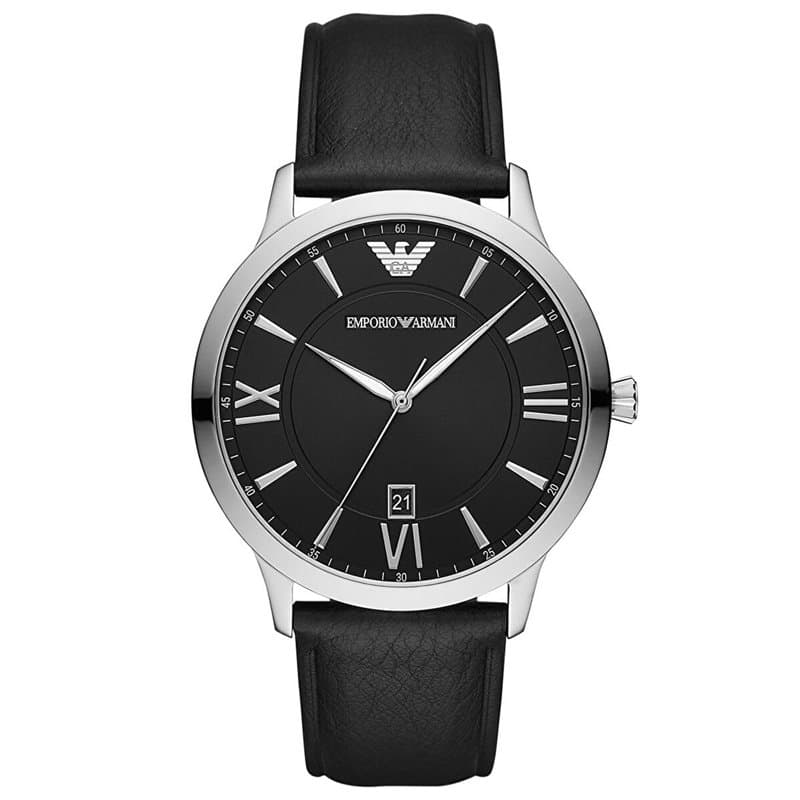 Emporio Armani Montre pour homme, mouvement date à trois aiguilles, boîtier en acier inoxydable argenté de 43 mm avec bracelet e