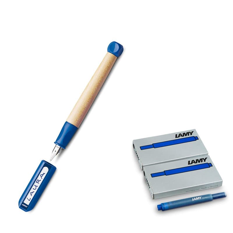 LAMY ABC 009 Stylo-plume, en bois d'érable et plastique de couleur bleue, plume en acier poli, calibre de plume A (débutant) (pl