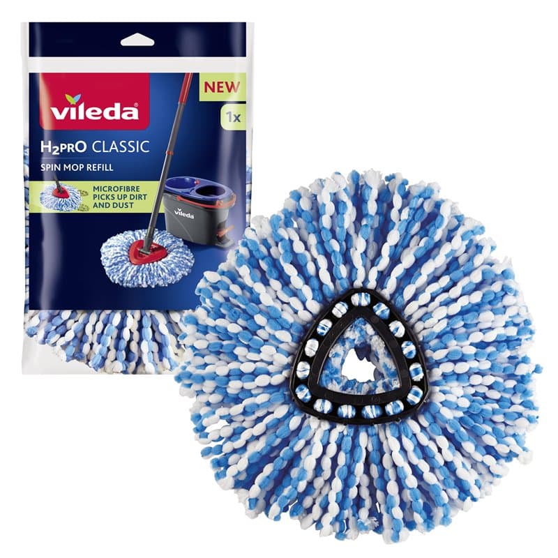 Vileda Recharge H2prO pour Balai Rotatif à pédales, tête de Rechange Microfibre, élimine la saleté incrustée, Lavable en Machine