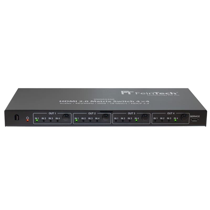 FeinTech VMS04400 Commutateur Matrice HDMI 2.0 Matrix Switch 4x4 avec Downscaler 4 entrées et 4 Sorties 4K 60Hz Ultra-HD