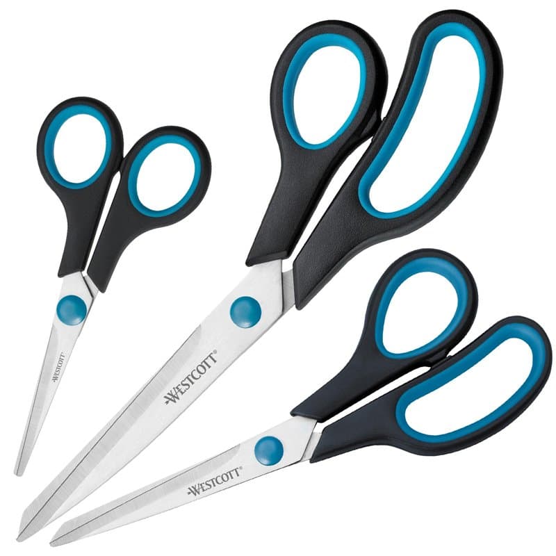 Westcott Easy Grip ciseaux 3 pièces noir | Set de 3 ciseaux universels avec poignée confort | Lame en acier inoxydable extra-tra