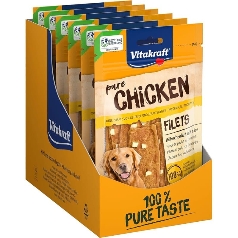 Vitakraft Pure Chicken Filets, friandises pour chiens, filet de poulet au fromage, friandises d’entraînement, sans sucre ajouté