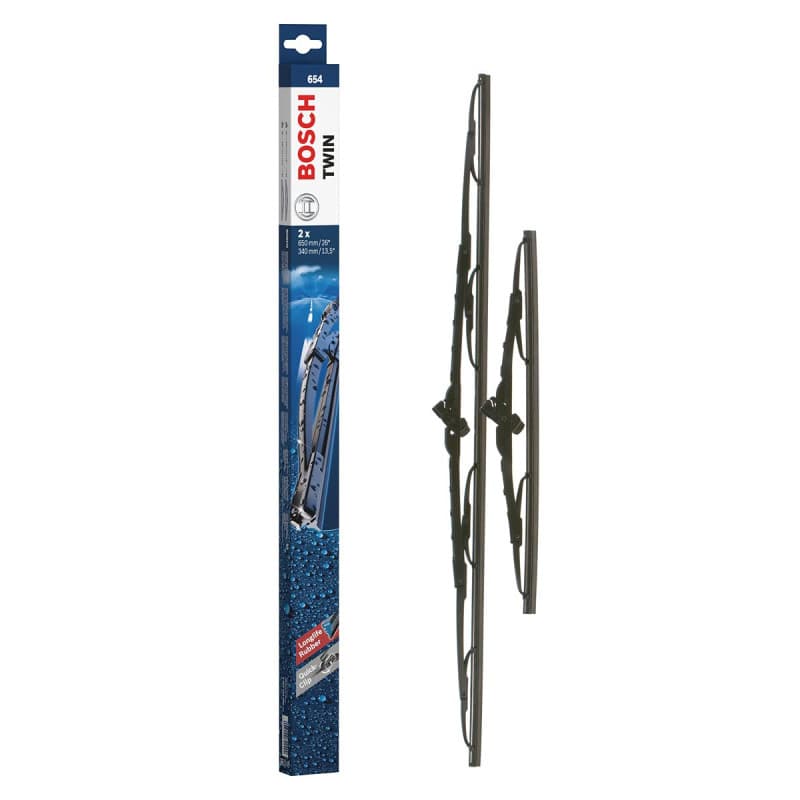 Bosch Balais d'Essuie–Glace Plats Conventionnel Twin 654, Longueur: 650mm/340mm – 1 Paire de Balais avant