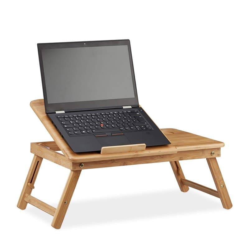 Relaxdays 10022219 Table d’Ordinateur Portable pour Lit Hauteur Réglable, Plateau en Bambou avec Tiroir, 30x69x35cm, Nature, HLP