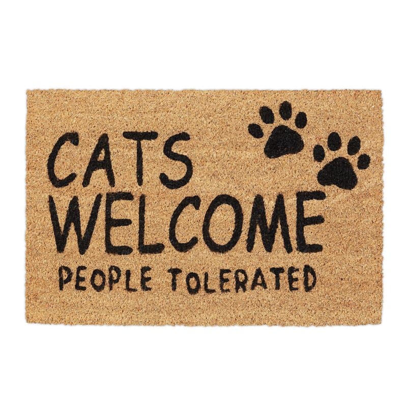 Relaxdays Paillasson Coco, Cats Welcome, 40x60 cm, Tapis d’entrée pour intérieur et extérieur, antidérapant, Nature/Noir