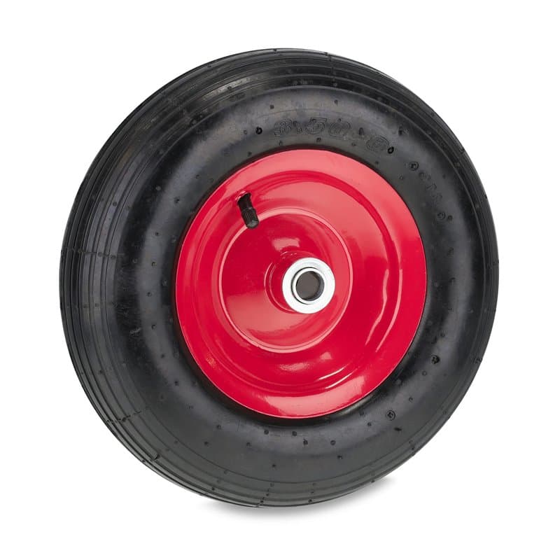 Relaxdays Roue de brouette, 3.50-6, pneumatique, 2PR, Charge maximale : 120 kg, avec Valve, Jante en Acier, Rouge/Noir