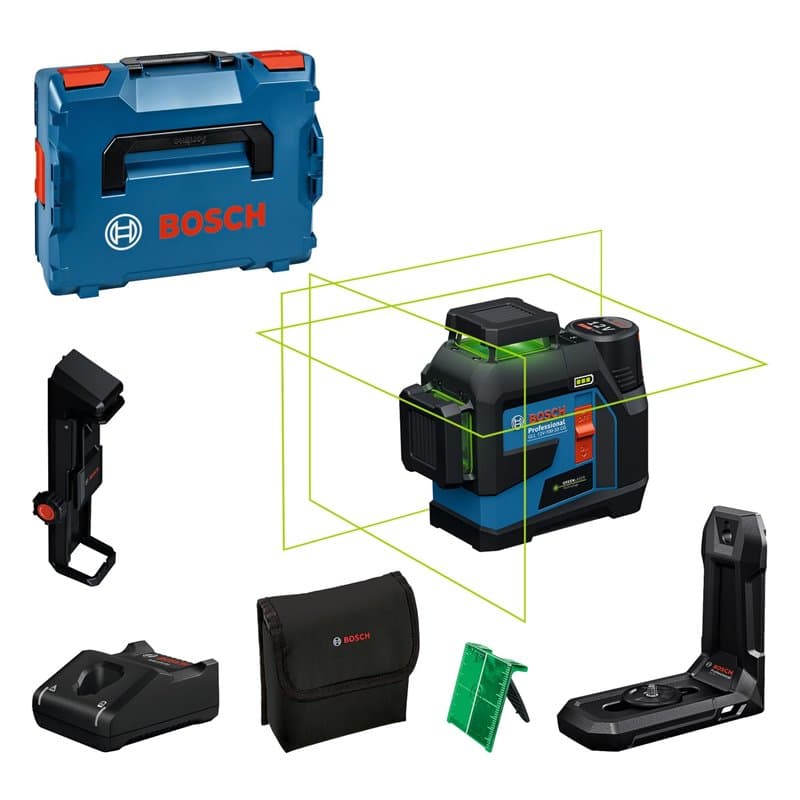 Bosch Professional laser lignes GLL 12V-100-33 CG (3 lignes laser vertes sur 360°, portée de 100 m (rayon), IP 65, Levelling Rem