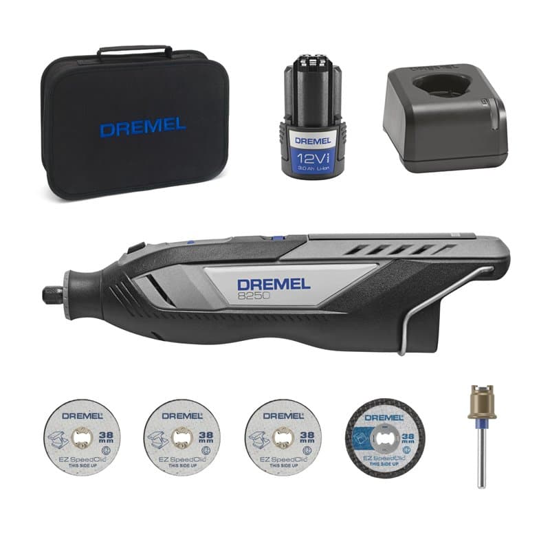 Dremel 8250 12V Outil rotatif sans fil 5 000-30 000 tr/min Outil multifonction sans balais avec étui souple, 5 accessoires, 1 ba