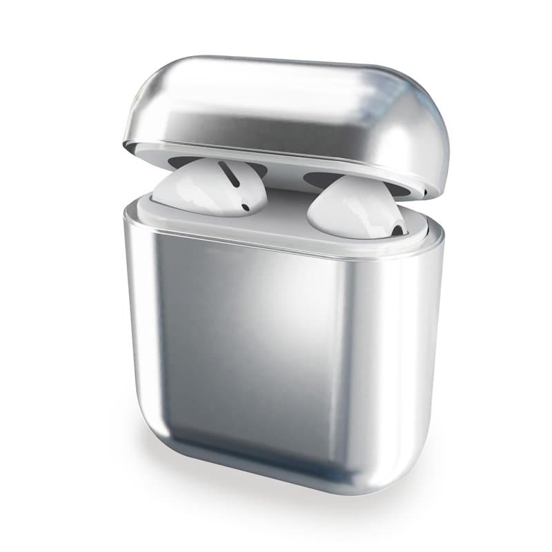 Subtel - Étui Rigide de Protection en TPU Couleur Argent, Chrome. Coque de Protection de Type boitier de Rangement pour AirPods